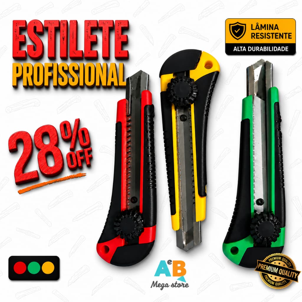 Estilete Profissional Retrátil 18cm Emborrachado c/Trava Lâmina Refil Fácil Ideal Papelão Artesanato