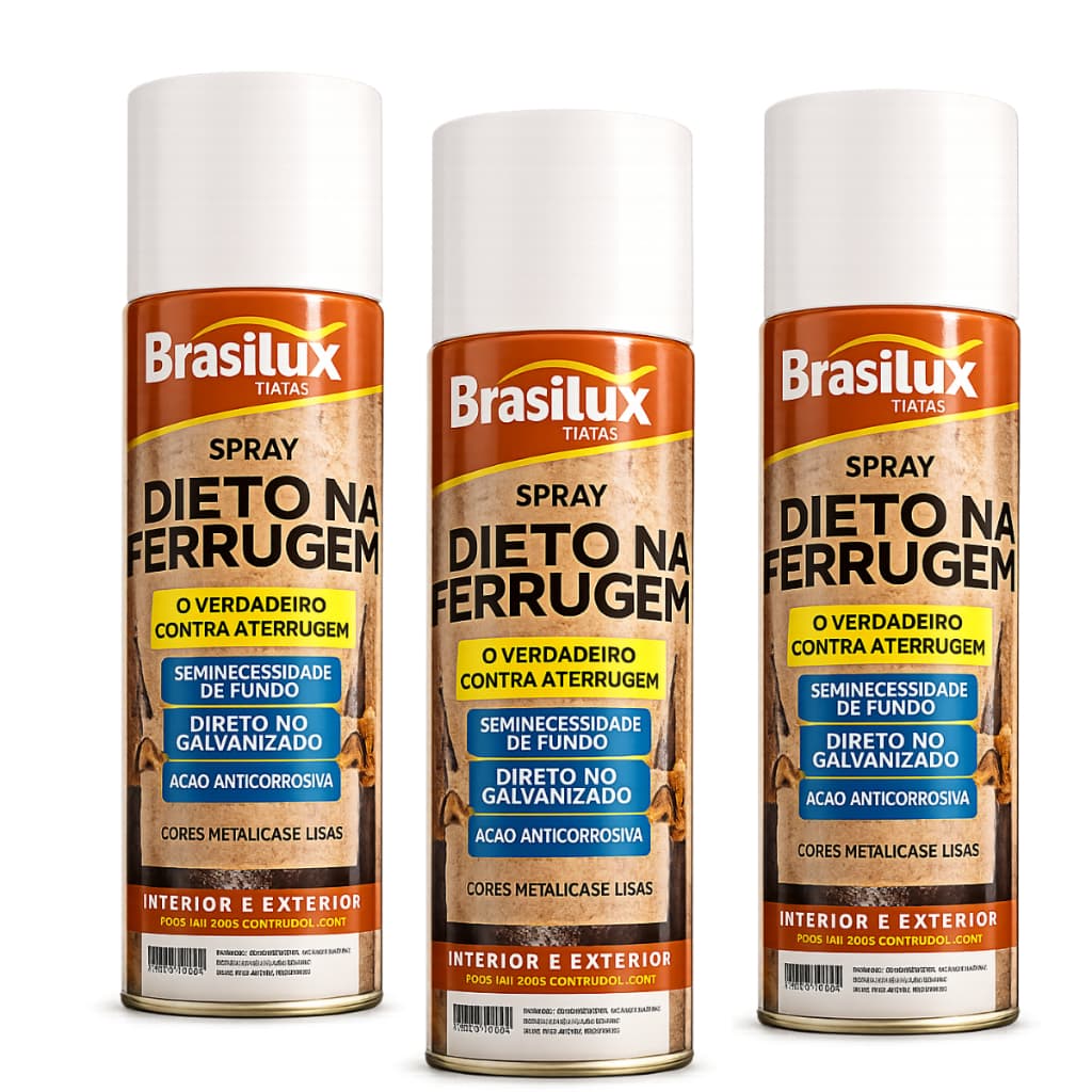 Kit 3 Tintas Spray Brasilux Direto na Ferrugem 400ml Anticorrosiva para Metais e Galvanizados