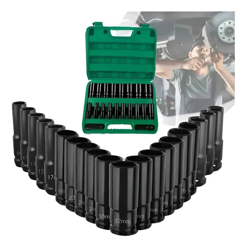 Jogo De Soquete Longo Impacto 1/2 8-32mm 10/15/20 Peças Com Maleta