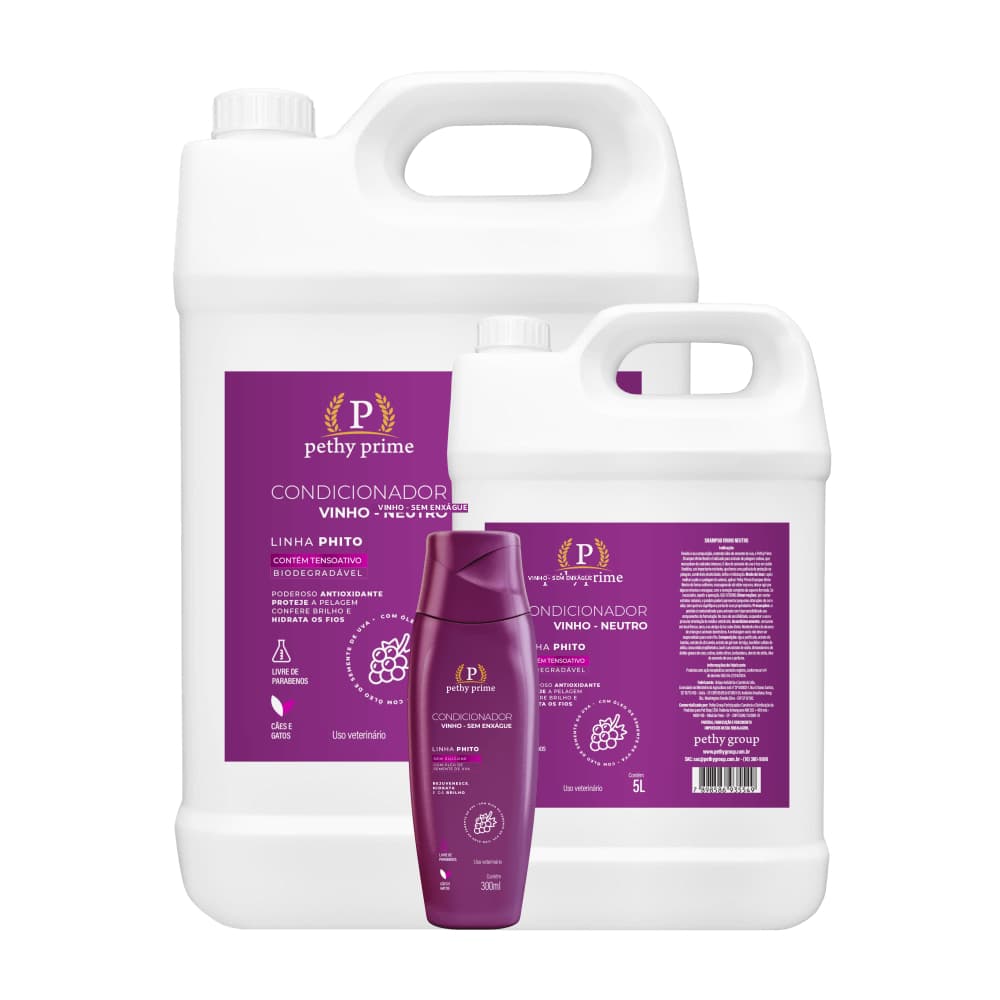 Condicionador Sem Enxágue Vinho Pethy Prime 5 Litros | Hidratação, Brilho e Maciez para Cães e Gatos