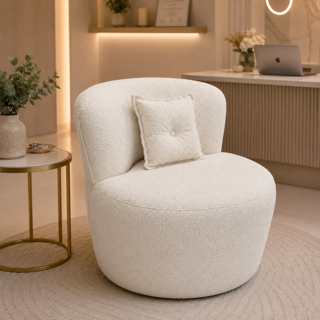 Poltrona Orgânica Olívia Moderna Para Sala Quarto Boucle Off White