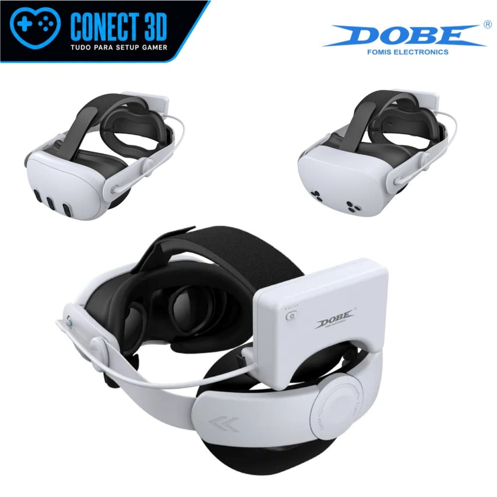 Suporte DOBE Alça Faixa de Cabeça Ajustável Com Bateria 1850 mWH Para VR Meta Quest 3 e 3S