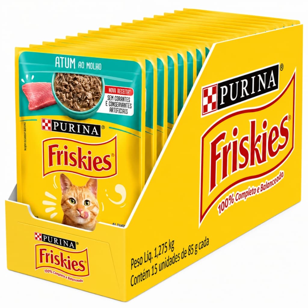 Kit 15 Unidades - Sachê Friskies Atum ao Molho 85g - Alimento Úmido para Gatos