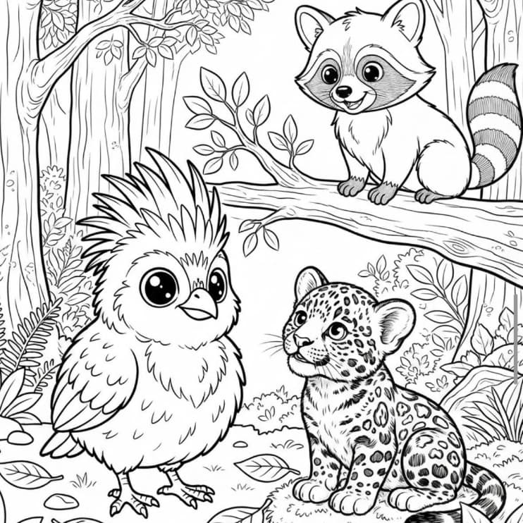 Desenhos para Colorir – Tema Animais da Floresta Kids. Perfeito para crianças até 5 anos. Até 200 unidades.