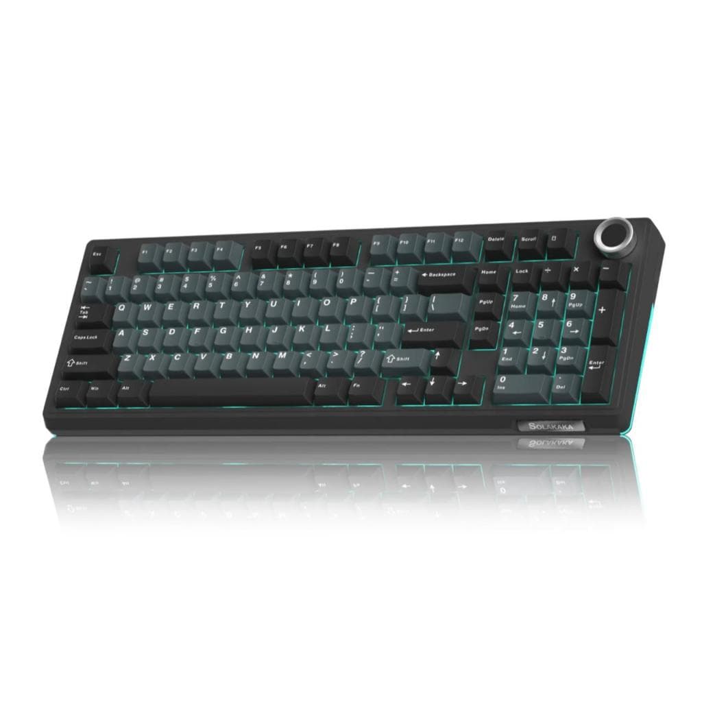 TECLADO SOLAKAKA Ki99 PRO TRI MODE  BLUETOOTH, 2.4GHz, CABO TIPO C, COR AZUL ACINZENTADO.
