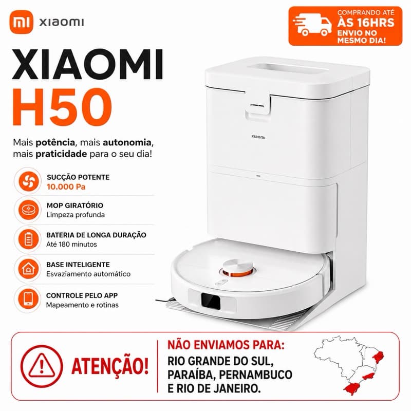 Robô Aspirador Xiaomi H50 220v Mop Giratório Lavagem automática /Estação autolimpante + Poder de Sucção