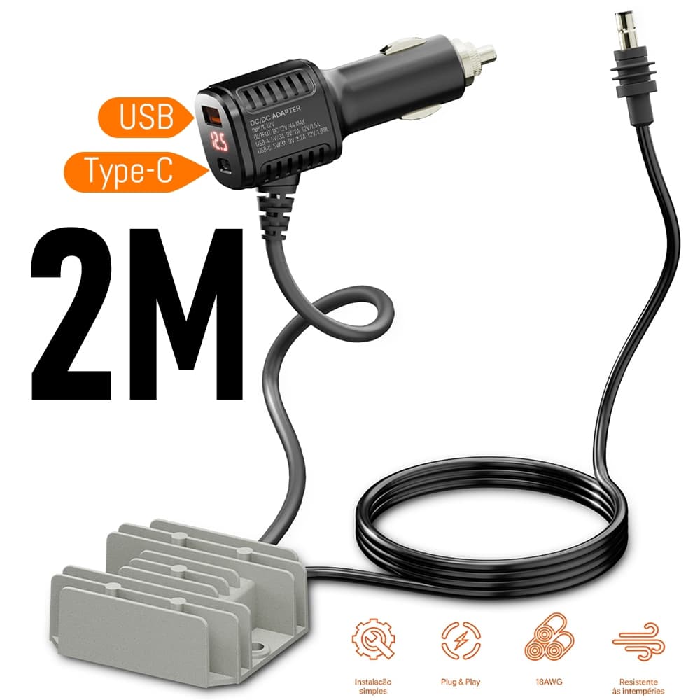Carregador Veicular Starlink Mini 2M/3M com Display Digital USB-C PD e Voltagem 30V/3.5A Mini Charger Car Socket