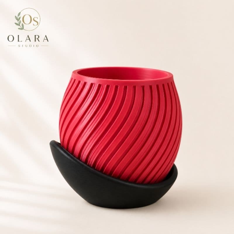 Vaso Decorativo para Plantas 10x10 cm com Prato Coletor | Cachepô para Suculentas | Olara Wave