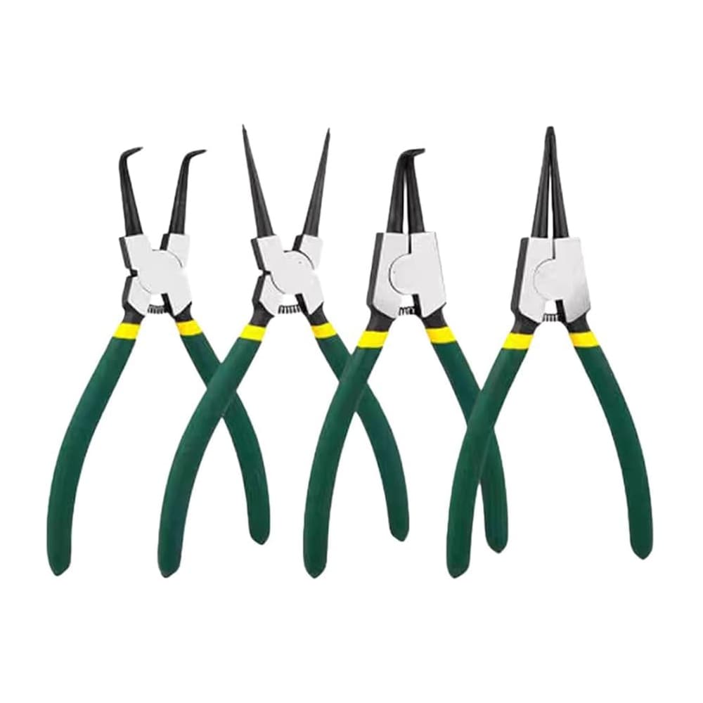 Conjunto com 4 Alicates para Anel de Retenção , Aço CR-V, Reto e Curvo Interno e Externo, Ferramenta Mecânica Profission