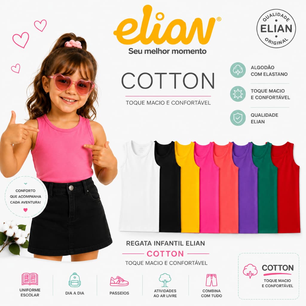 Blusa Regata Básica Elian Linda Menina Casual Passeio - roupa infantil menina