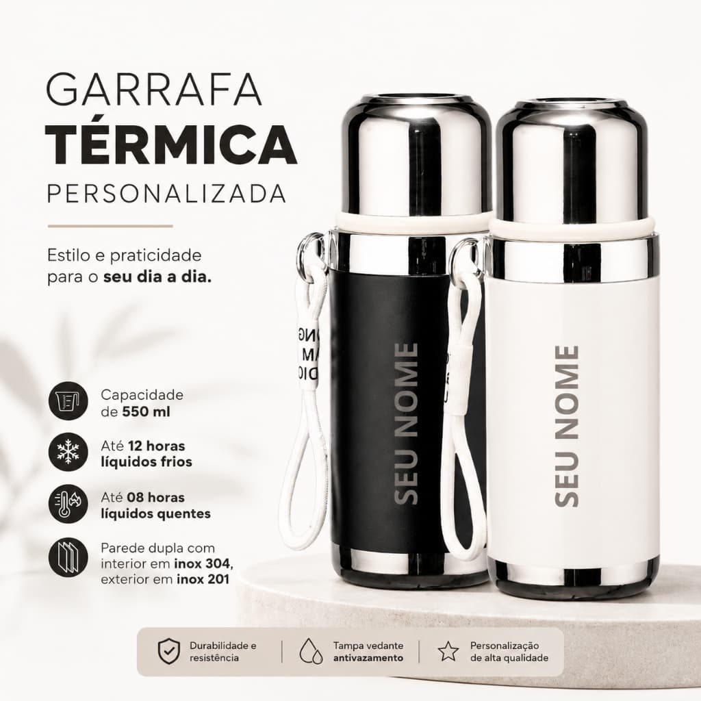Garrafa Térmica Personalizada - Garrafa para Água, Chá, Café  500 ML- Presente Mimo Dia dos Pais - ENVIO IMEDIATO