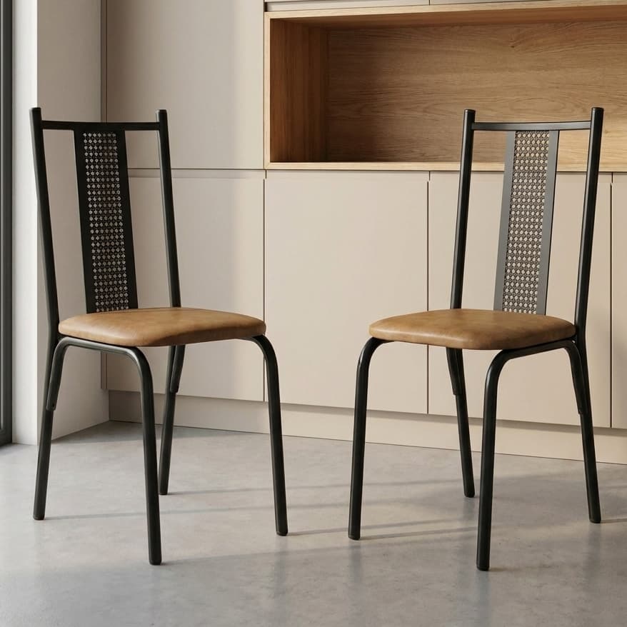Kit 2 Cadeira De Jantar Moderna Tubular Com Assento Esfortado Para Cozinha Resistente Em Aço