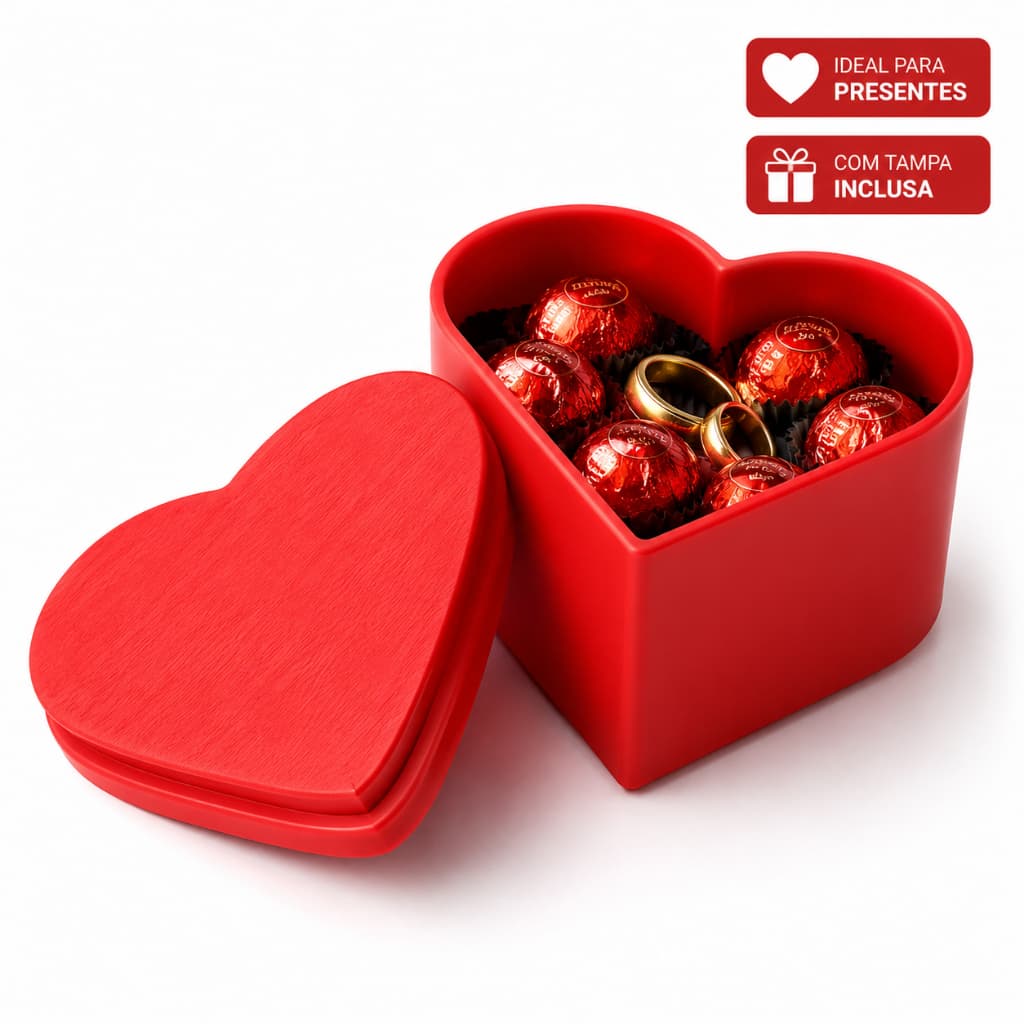 caixa Coração com Tampa Porta Joias Porta Chocolates Presente Romântico Decoração Organizador Multiuso