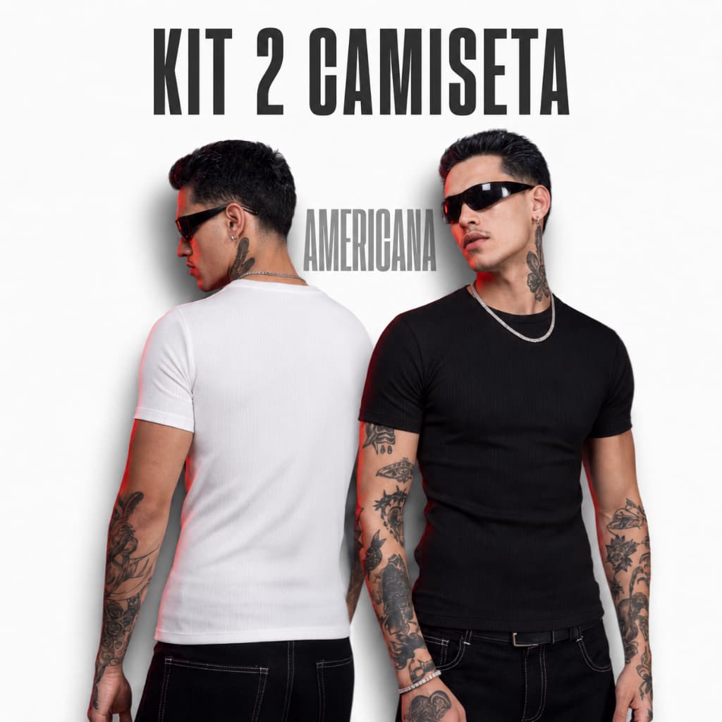 Kit 2 Camiseta Masculina Americana Canelada Gringa Slim Justa Apertada Rapper