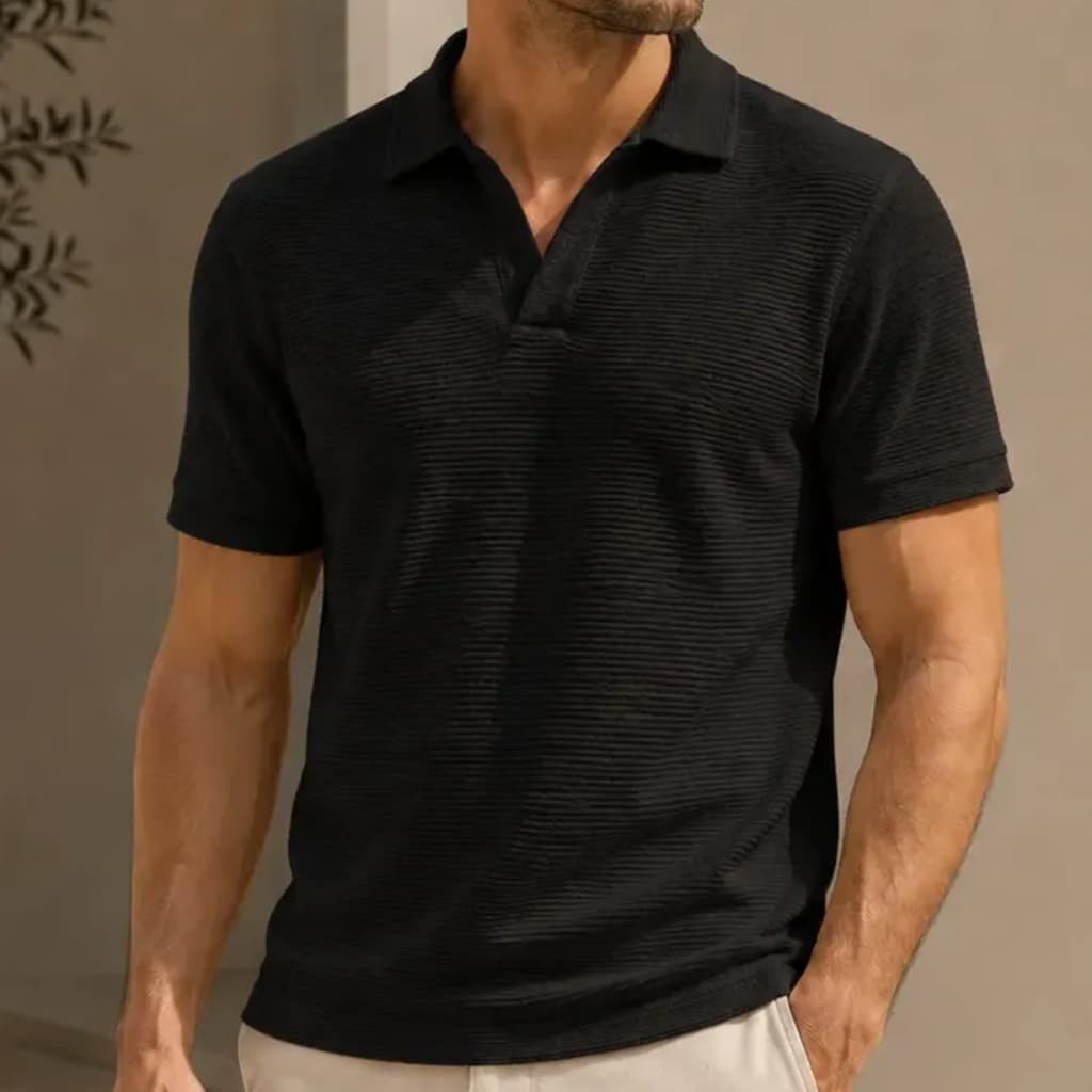 Polo Texturizada Masculina Sem Botão Gola Italiana Camisa Casual Luxo Manga Curta