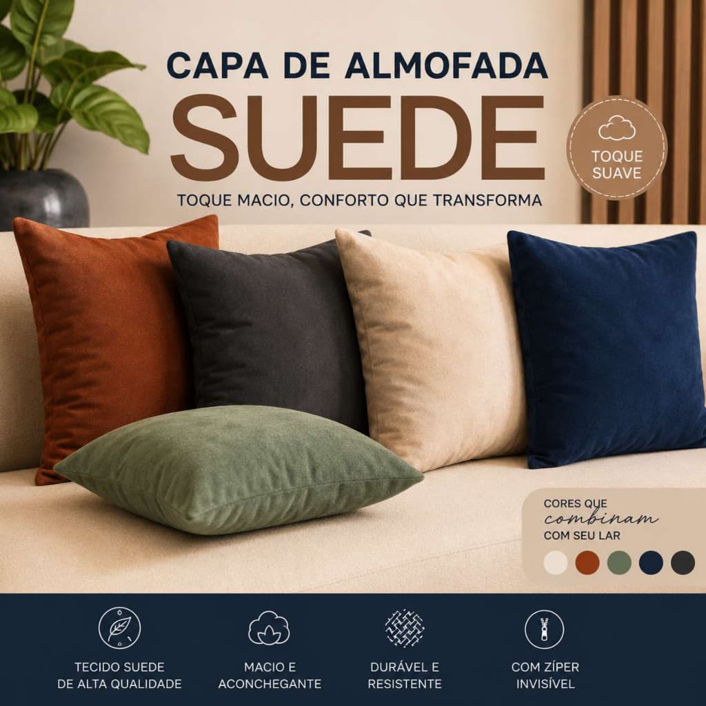 Kits de Capas de Almofadas 45x45 em Suede Lisa Premium