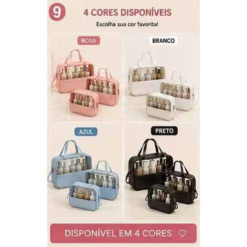 Kit 3 Necessaire Maquiagem Transparente WashBag A Prova De Água 335
