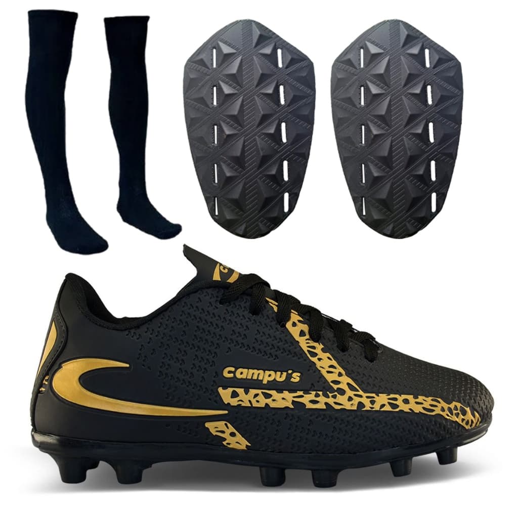 Kit Chuteira De Campo Caneleira e Meião Masculina Com Trava Resistente Costurada