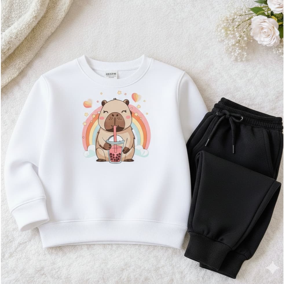 Conjunto Moletom Careca Capivara ArcoIris Estampas Divertidas e Muito Conforto Infantil Inverno