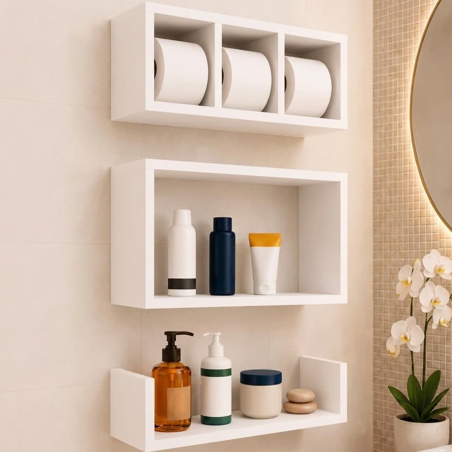 Kit 3 Nichos Para Banheiro MDF Branco - Decoração Sala Quarto Cozinha Banheiro