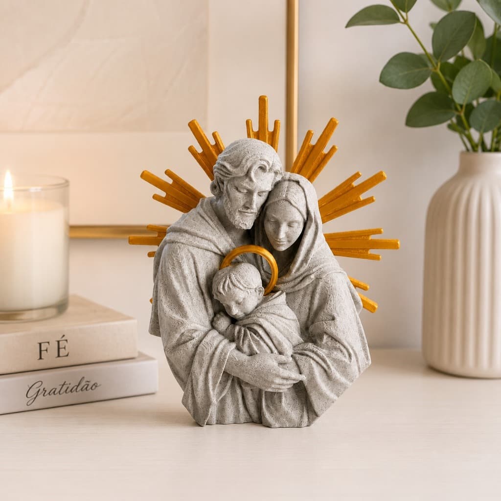 Imagem Decorativa Sagrada Família 14 cm – Estilo Moderno e Elegante