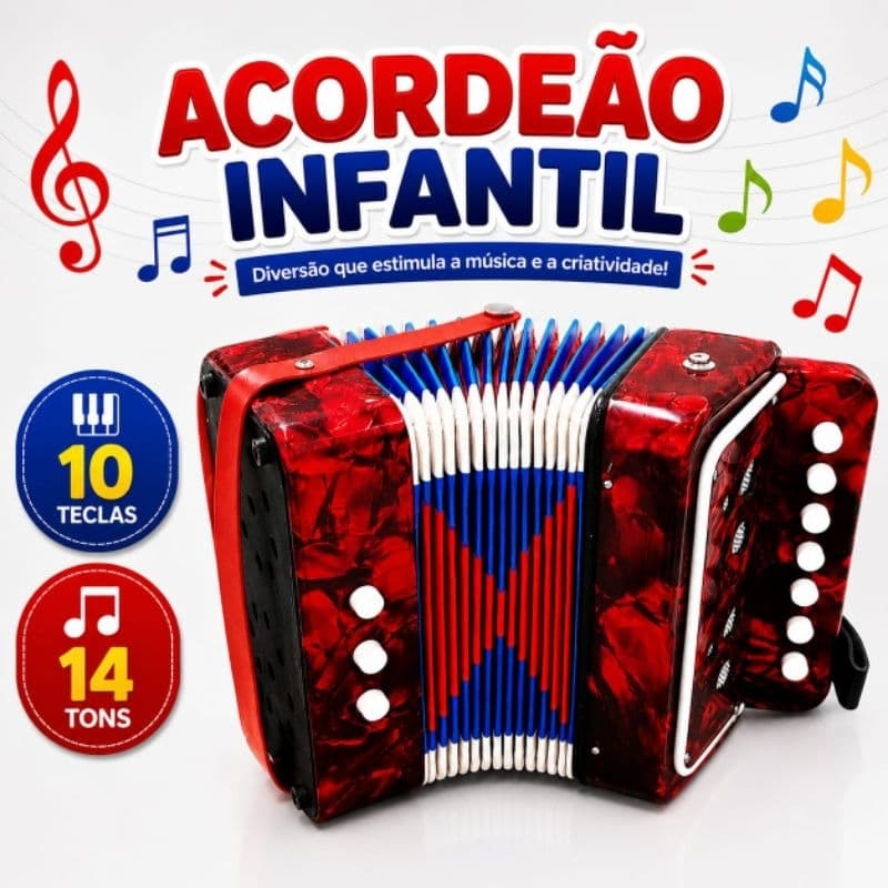 Gaita infantil Acordeon 3 baixos saxofone