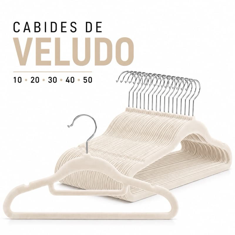 Kit Cabide de Veludo Antideslizante Bege Para Roupas 10 20 30 40 50 Unidades Slim