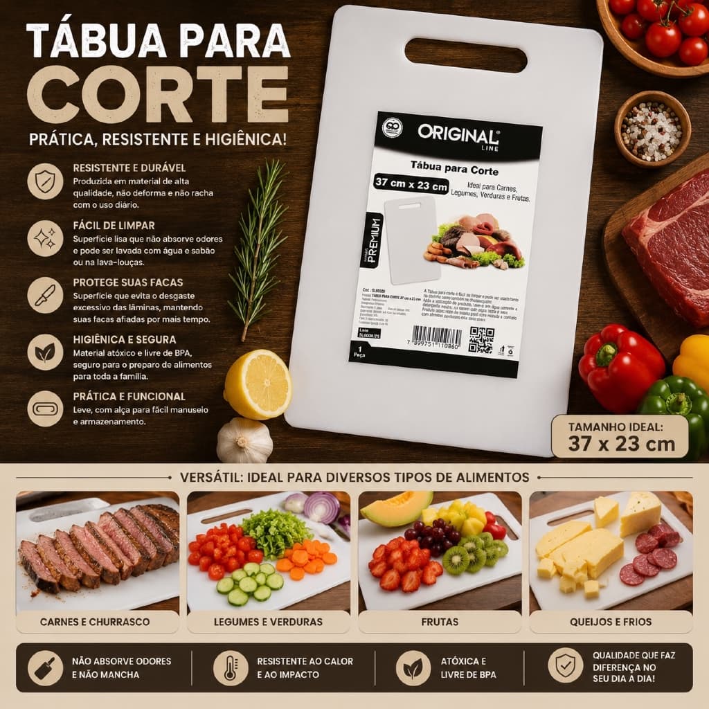 Tabua de Corte Churrasco Cozinha Multiuso
