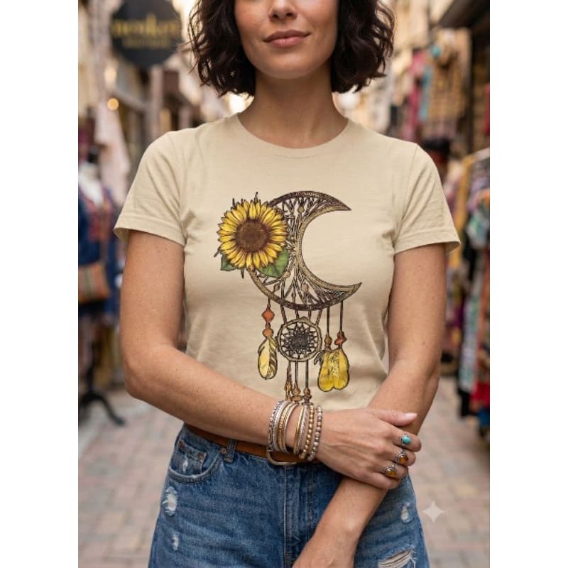 camiseta personalizada estampada girassol,amarelo,filtro dos sonhos ,feminina ,moda,lua
