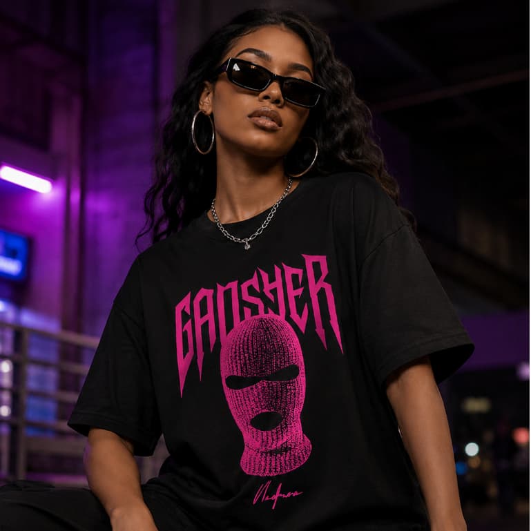 Camiseta Feminina  GANSHER Gola Redonda Manga Curta Streetwear Premium