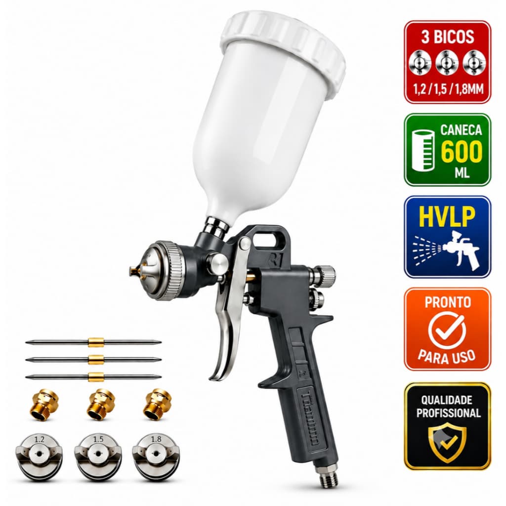 Pistola Pintura Hvlp Profissional Automotiva Gravidade 600ML