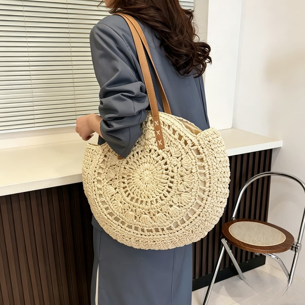 Bolsa Circular palha grande capacidade para férias casuais praia portátil nova moda ombro tecida grande capacidade viage