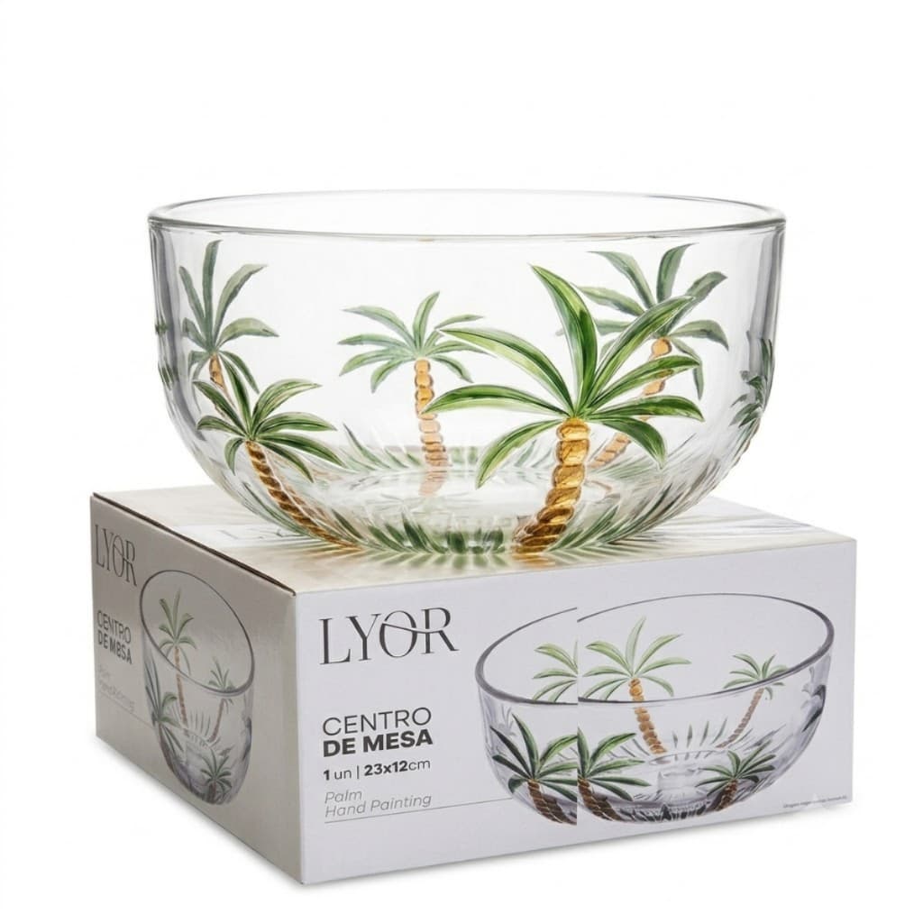 Centro de Mesa Palm Lyor Sem Pé 23x12cm Cristal Elegante Mesa Posta Decorativa