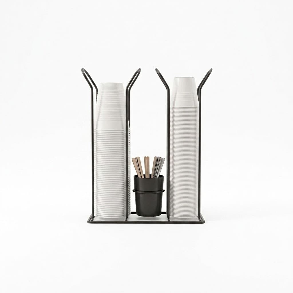 Suporte 3 em 1 Porta Copos Descartáveis 200/80ml Café Água Dispenser para Mexedores Preto Fosco