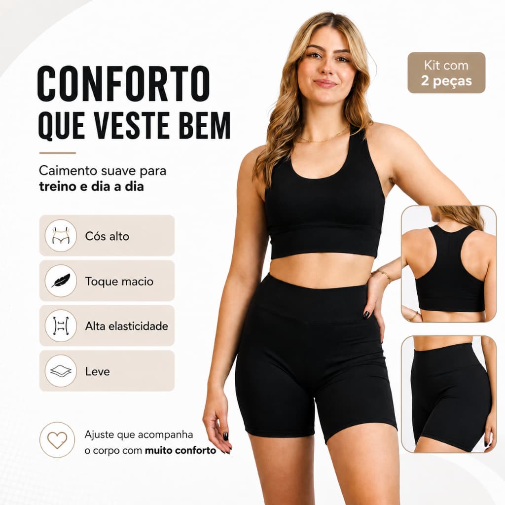 Conjunto de Academia Feminino Premium Fitness Suplex Zero Transparência Short e Top Preço de Fabrica