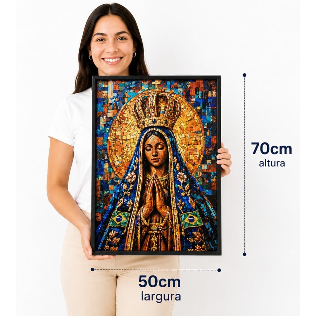 Painel Decorativo Nossa Senhora Aparecida Mosaico Vitral 70x50cm Moldura Caixa Alta Mdf Grande