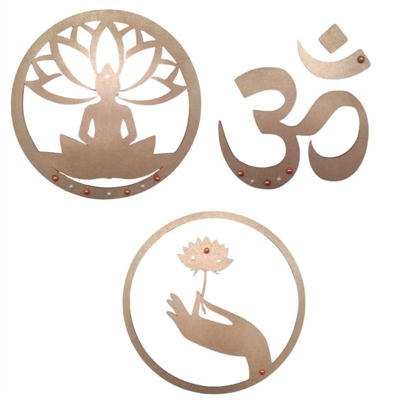 Kit 3 Mandalas Decorativas em MDF DOURADO | Buda Om Zen Yoga - 20-25 cm cada | ESCOLHA SEU KIT