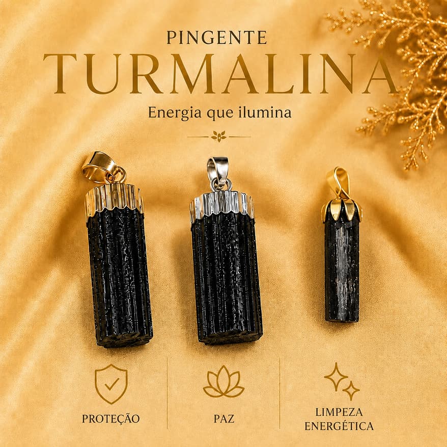 Pingente Turmalina Bruta Natural Proteção Prateado Amuleto Escudo
