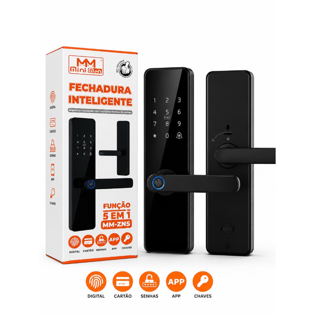 Fechadura Digital Inteligente 5 em 1 Biometria Senha Cartão App Chave Eletrônica
