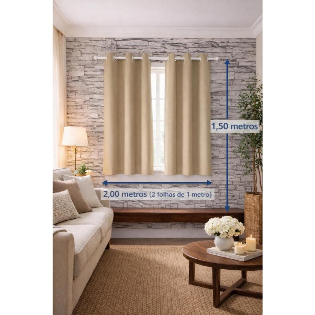 Cortina Oxford Pequena De Janela Sala/Quarto 2,00X1,50 Metros Tecido Grosso Com Ilhós