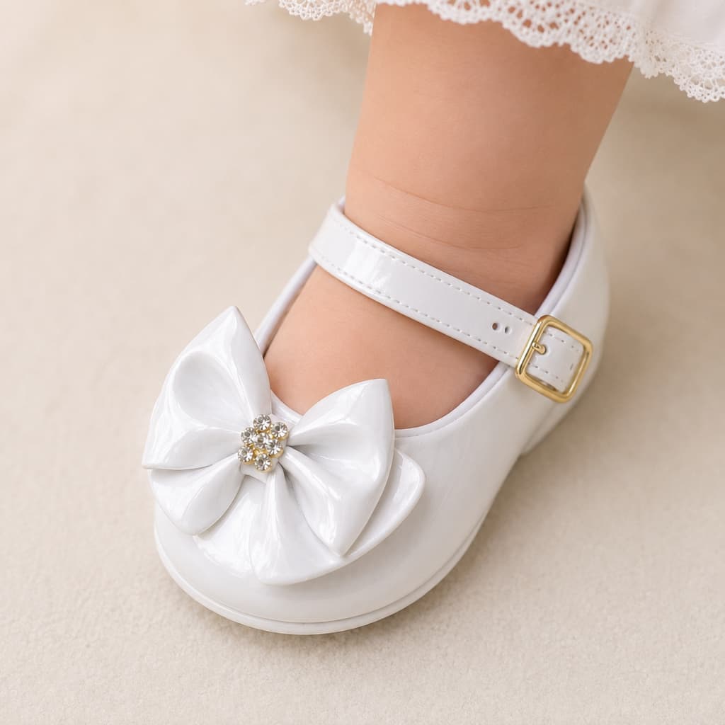 Sapatilha bebê branca sapatinho batizado com laço em strass uso casual e diario