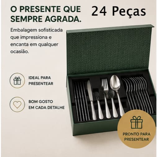 Conjunto 24 Talheres Prime Inox Fratelli 100% Inox Faqueiro 6 Pessoas Resistente Livre BPA 0% Níquel