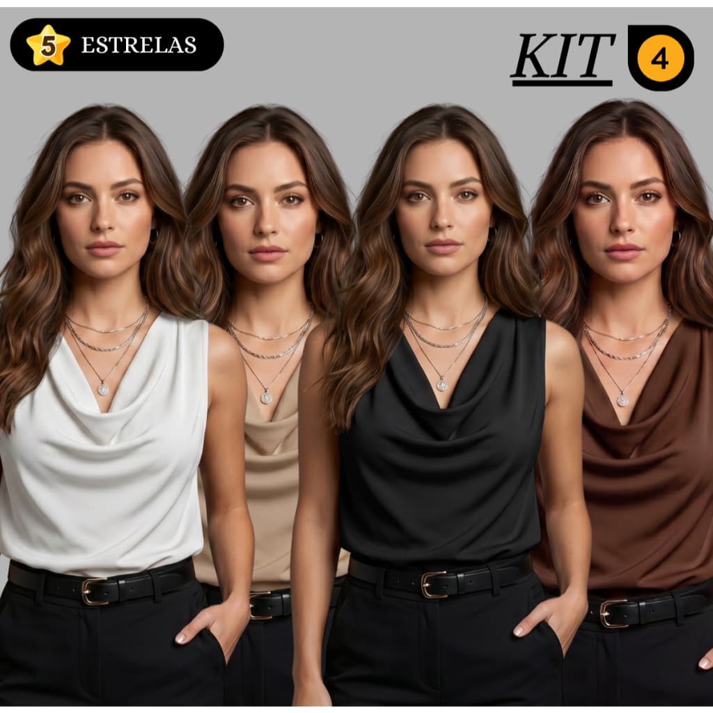 Kit 4 Blusa Regata Feminina Gola Boba Elegante Suplex Moda Verão Social Casual