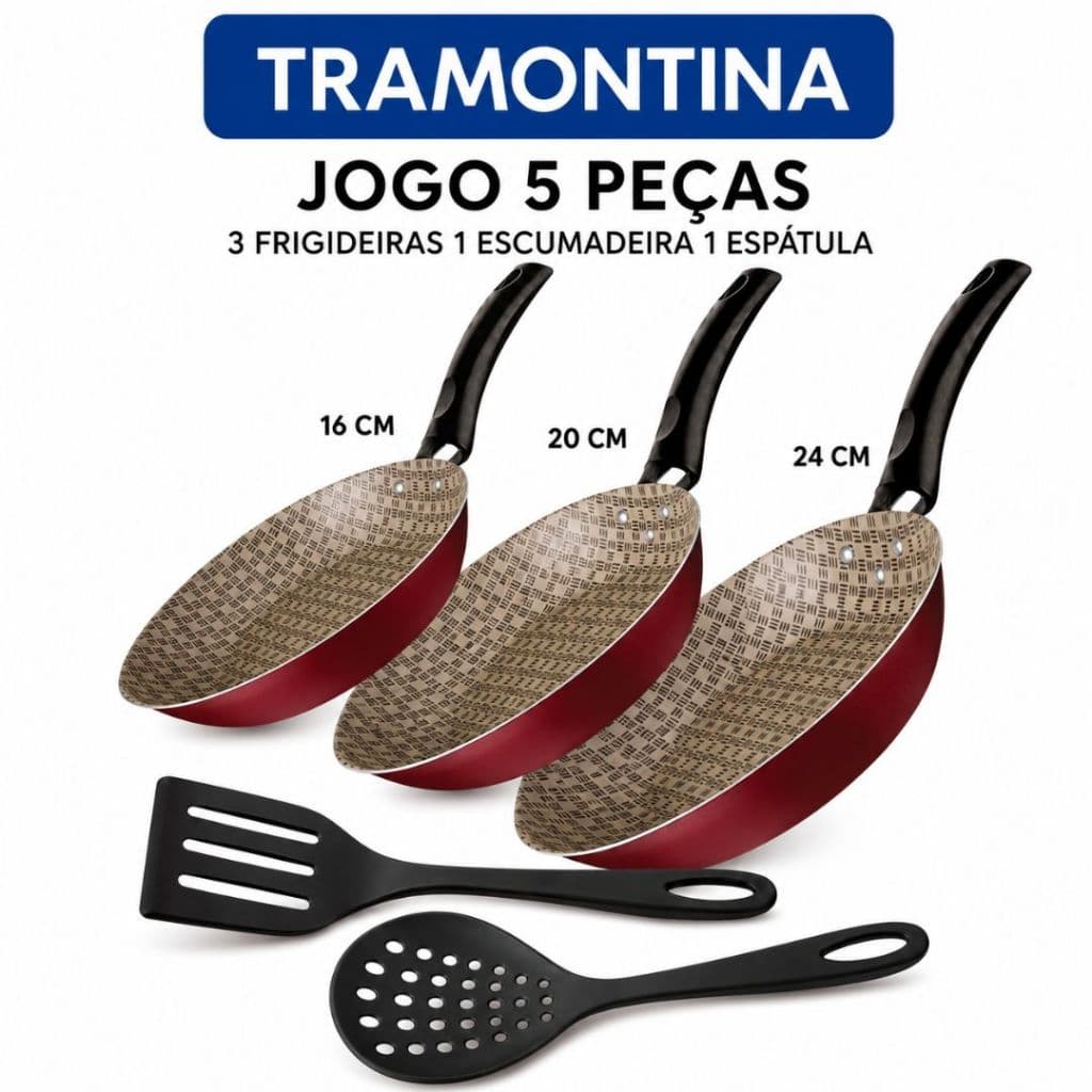 Frigideira Antiaderente Tramontina  Aluminio Turim jogo 3 Peças  + 1 ESPÁTULA + 1 ESCUMADEIRA