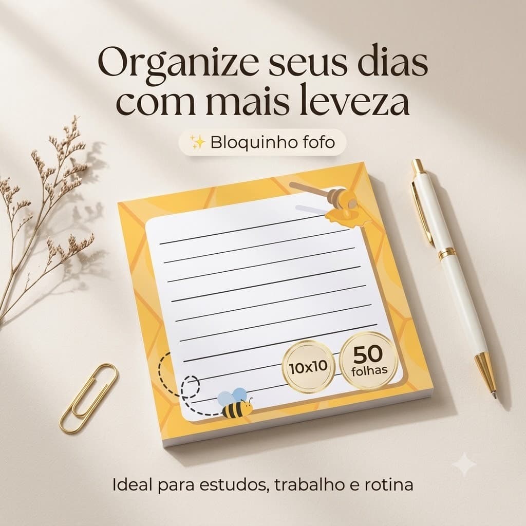 Bloquinho De Notas Fofo KIT - 3und. 10x10cm C/ 25 Folhas Cada Bloco De Anotações Papelaria Fofa Estampado