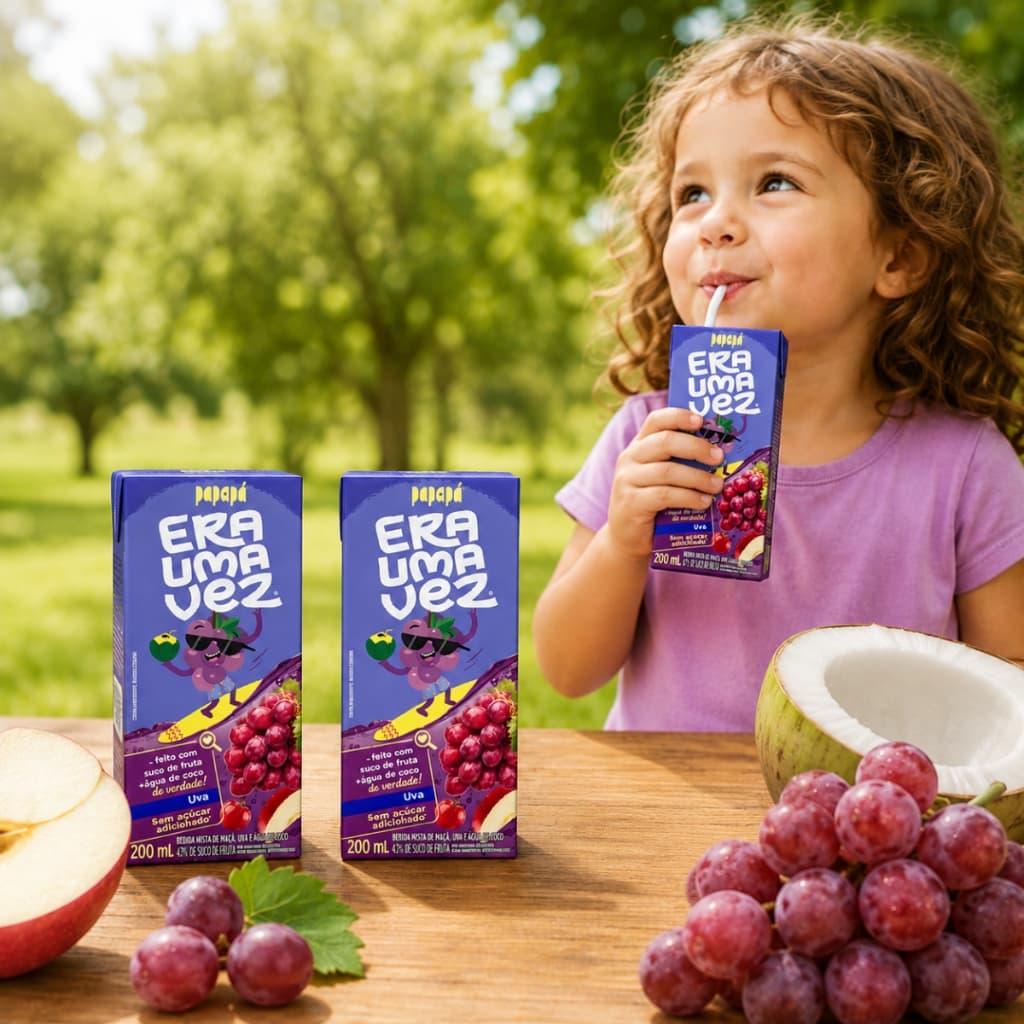 Kit Papapá Era Uma Vez 3 Sucos De Uva Com Água De Coco 200ml Ideal Para Lanches E Escola