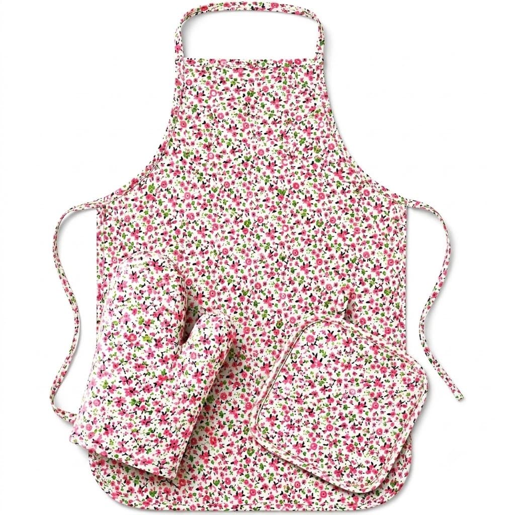 Kit Cozinha Completo Avental Luva Térmica Descanso de Panela Floral Resistente Ajustável-