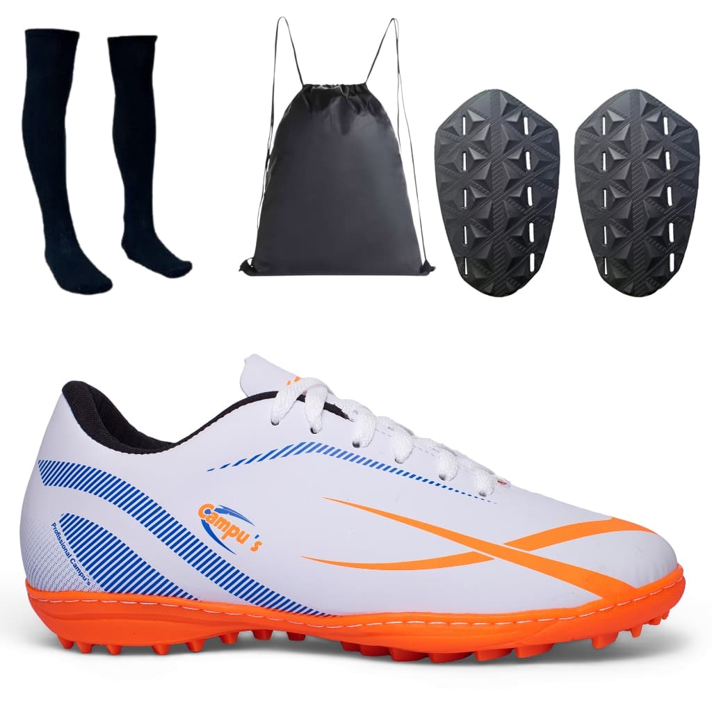 Kit Chuteira Society Campo Adulto com Caneleira  Meião E Mochila Confortável e leve
