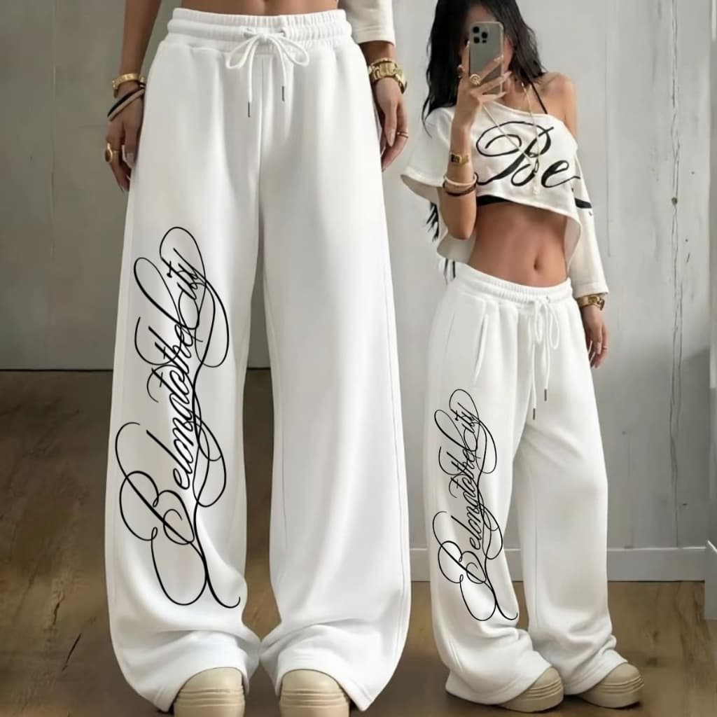 Calça Wide Leg de Moletom Peluciada Unissex Belong To The City Estilosa Largona Streetwear para Eventos e Todas Ocasiões