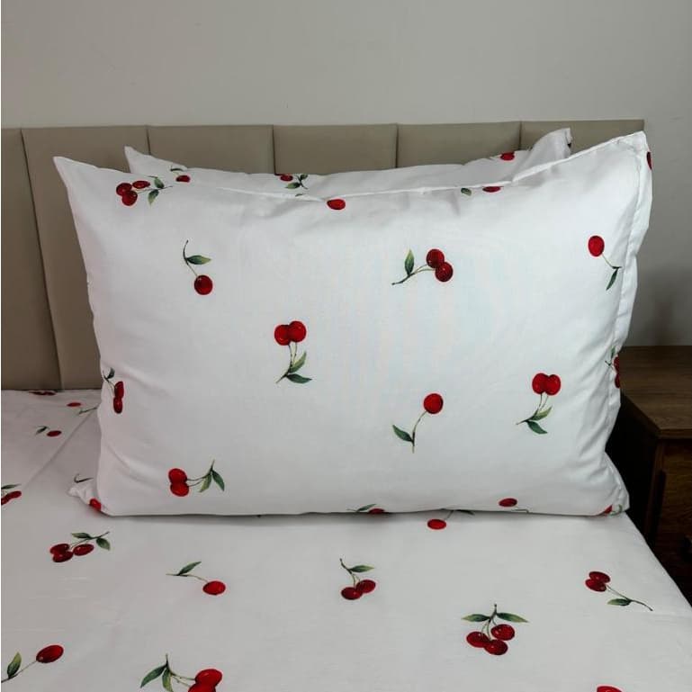 Par De Fronha Decoração Cereja C/ Zíper Algodão Kit 2 Peças 70x50 Estampado Percal 180 Fios